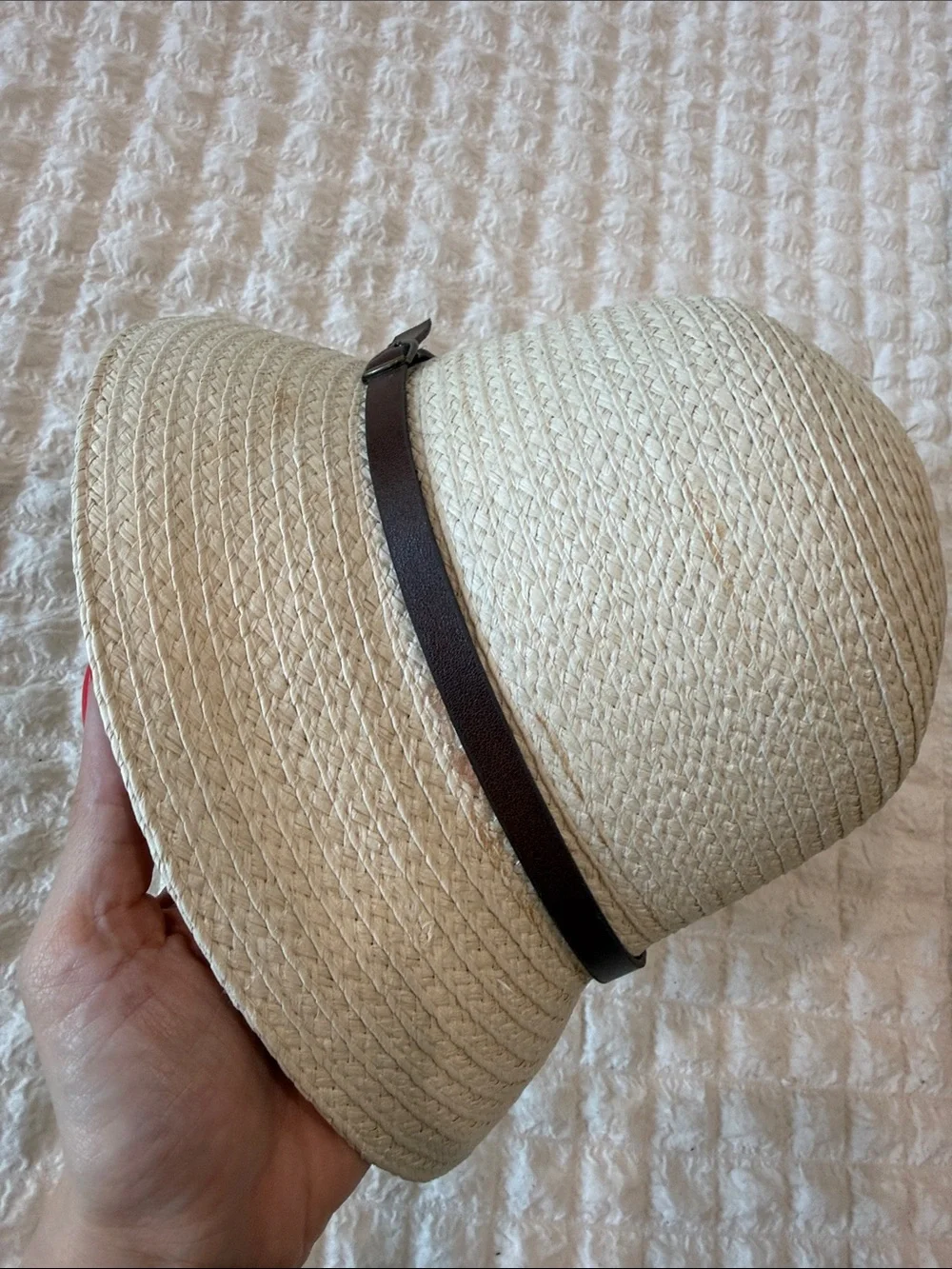 Liz Claiborne Cream Braided Straw Hat with Brown Belt